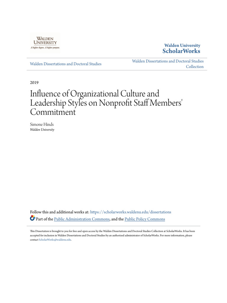 Influence Of Organizational Culture And Leadership Styles On Nonprofit