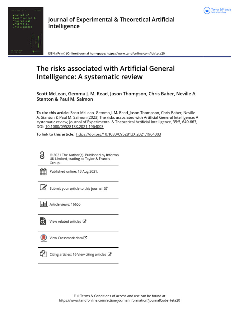 The Risks Associated With Artificial General Intelligence A Systematic ...