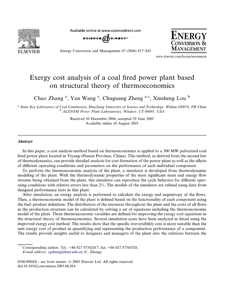 Exergy Cost Analysis of A Coal Fired Power Plant Based On Structural ...