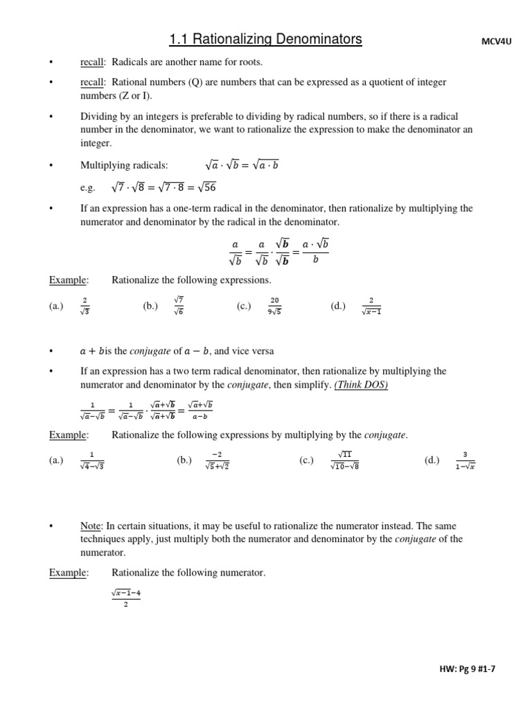 Rationalizing Denominators Explained | PDF | Multiplication | Numbers