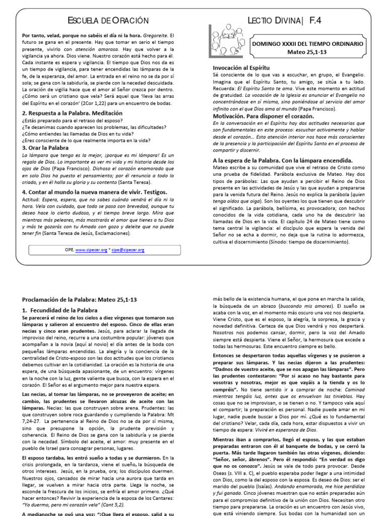 4flectio divina domingo 32 tiempo ordinario 12 noviembre 2023 mateo 25