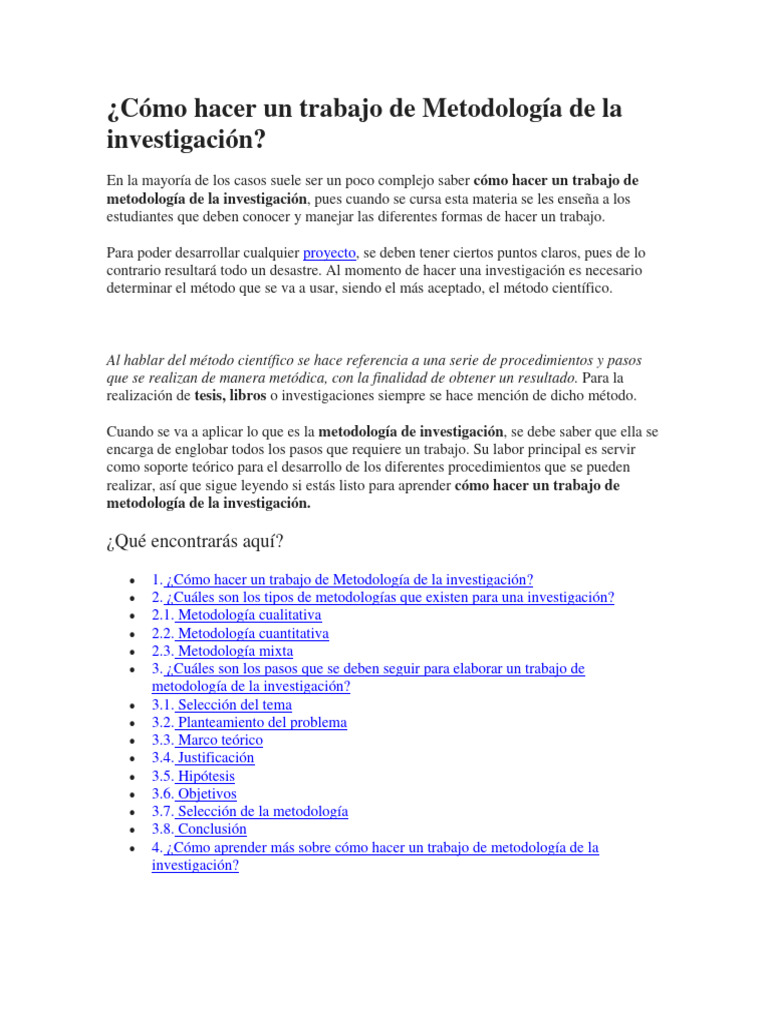 Guía para elaborar metodología de investigación | PDF | Método ...