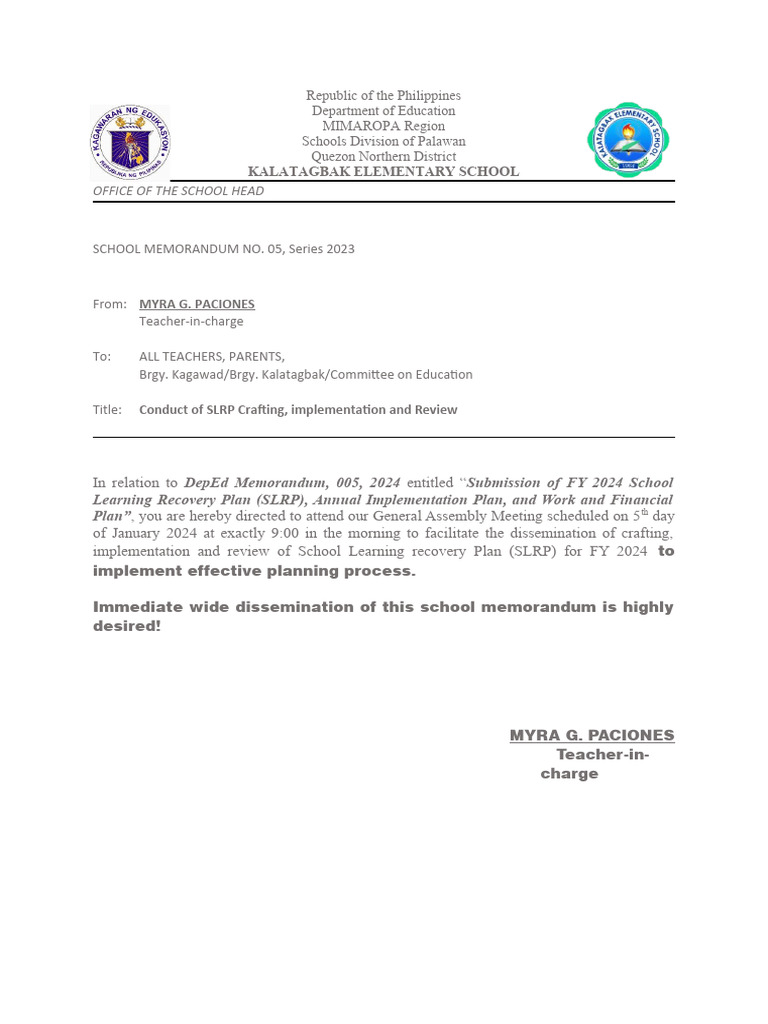 SLRP Meeting Notice for Teachers and Parents | PDF | Career & Growth