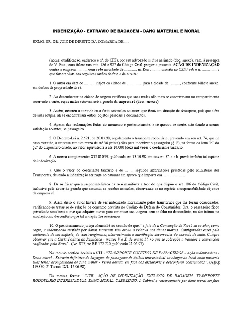 Indenização por Extravio de Bagagem | PDF | Indenização | Direito Público