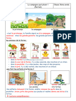 Fiche de Révision La Campagne Quel Plaisir ! (Partie1) Classe 3ème Année