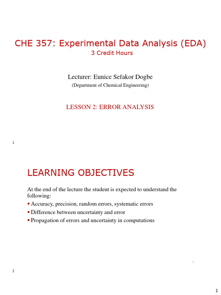 Che 357 Eda Lesson 2 Error Analysis 2024 | PDF | Significant Figures ...