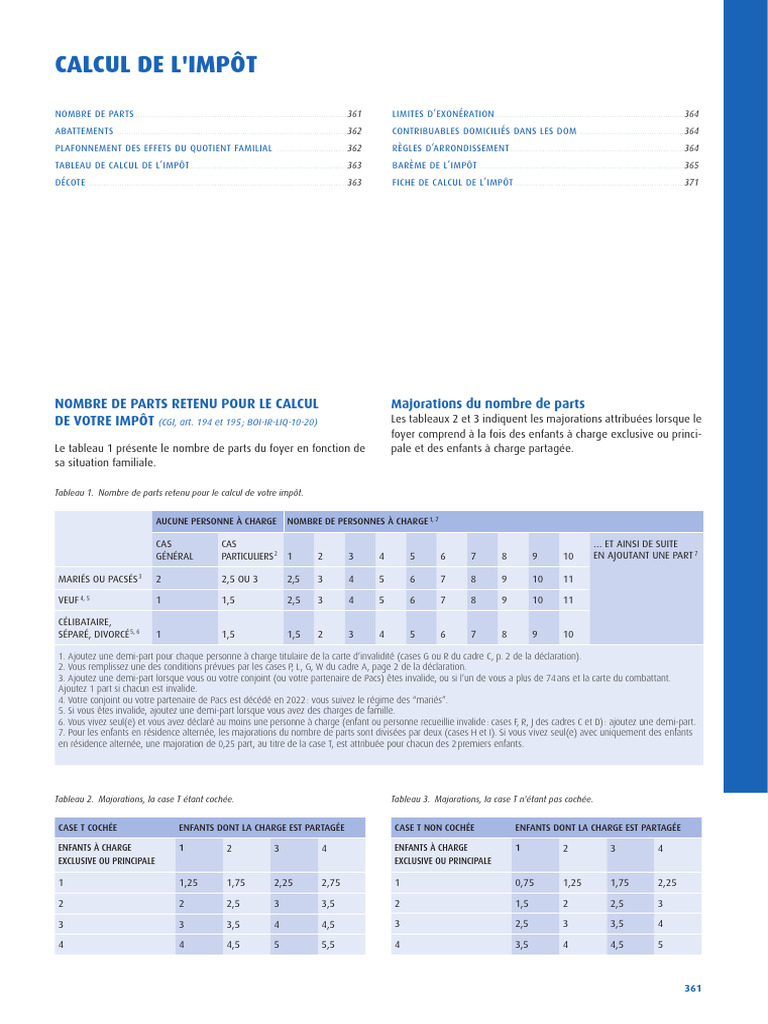 Calcul des parts pour l'impôt 2025 | PDF | Impôt sur le revenu ...