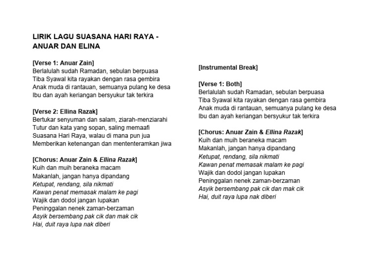 Lirik Lagu Suasana Hari Raya | PDF