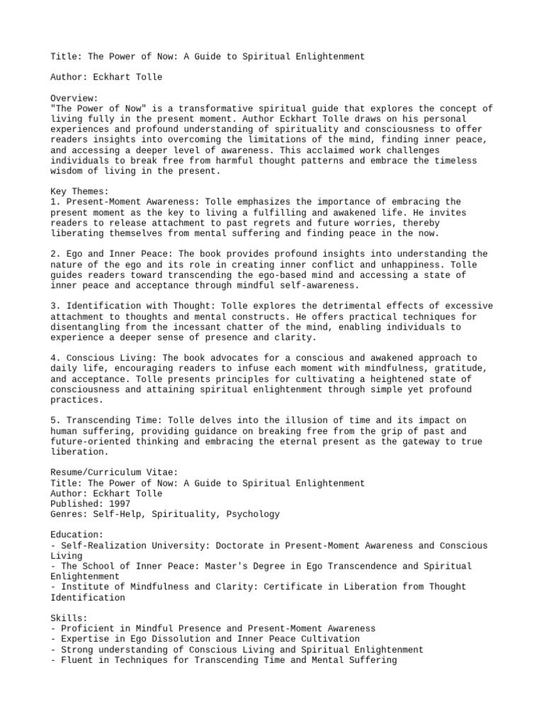 Power Of Now Summary Pdf
