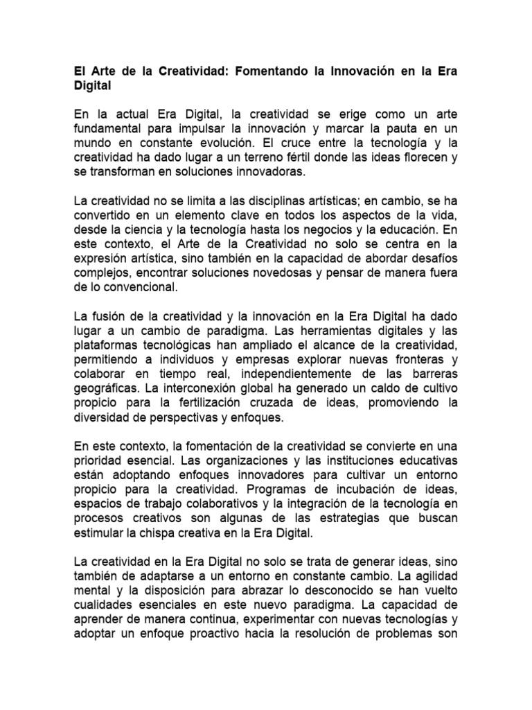 Creatividad e Innovación en la Era Digital | PDF | Creatividad | Innovación