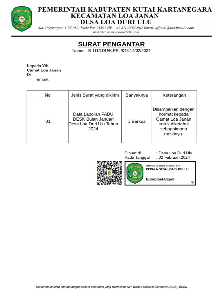 Laporan PADU Desk Desa Loa Duri Ulu 2024 | PDF
