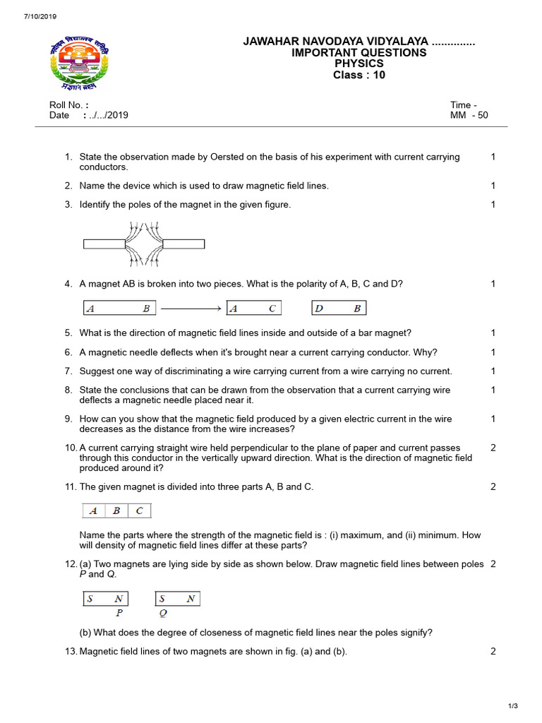 Magnetic Effect Of Current Pdf Magnetic Field Magnet