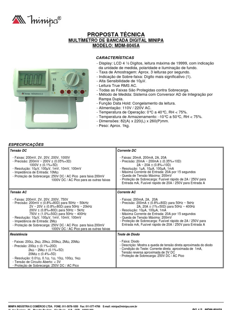 Multímetro Digital MDM-8045A Minipa | PDF | Diodo | Física