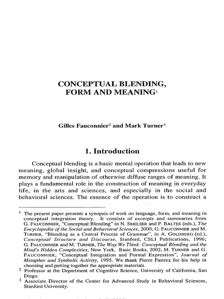 FAUCONNIER e TURNER. Conceptual Blending - Form and Meaning (2003 ...