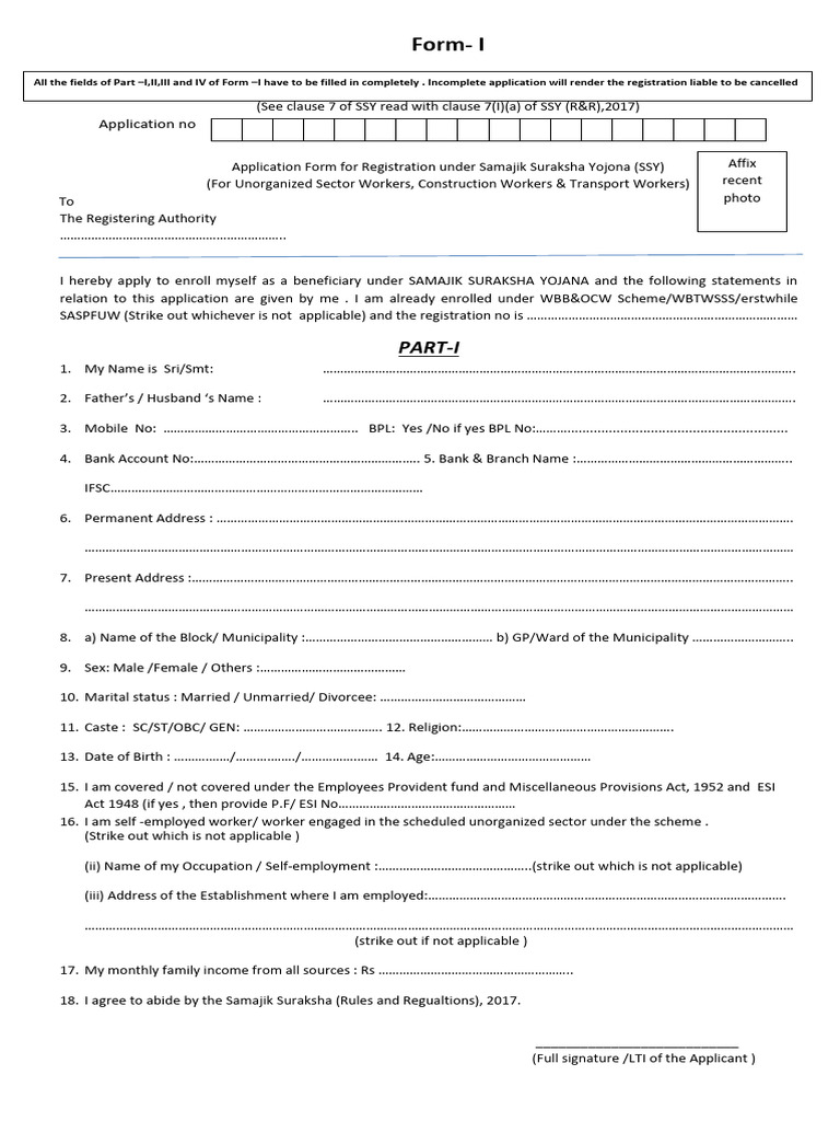 SSY Form I Registration Application | PDF | Economies | Government