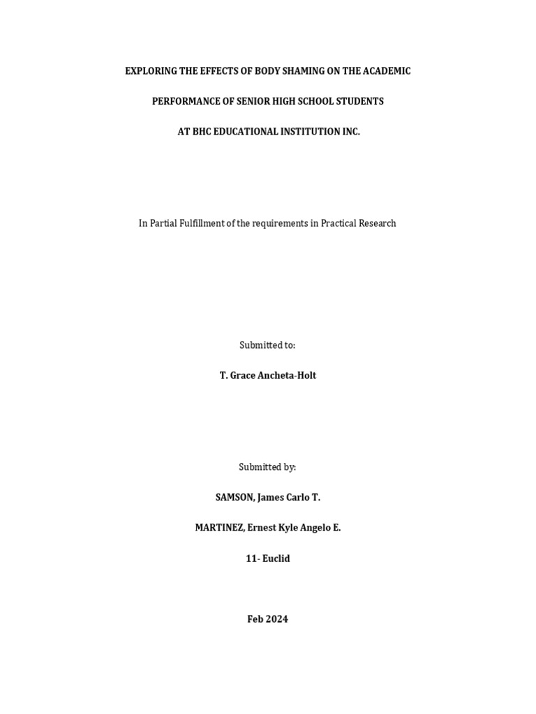 Body Shaming's Impact on Student Performance | PDF | Shame | Self Esteem