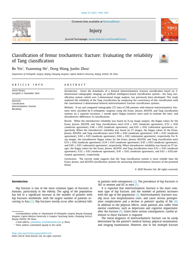 Classification of Femur Trochanteric Fracture: Evaluating The ...