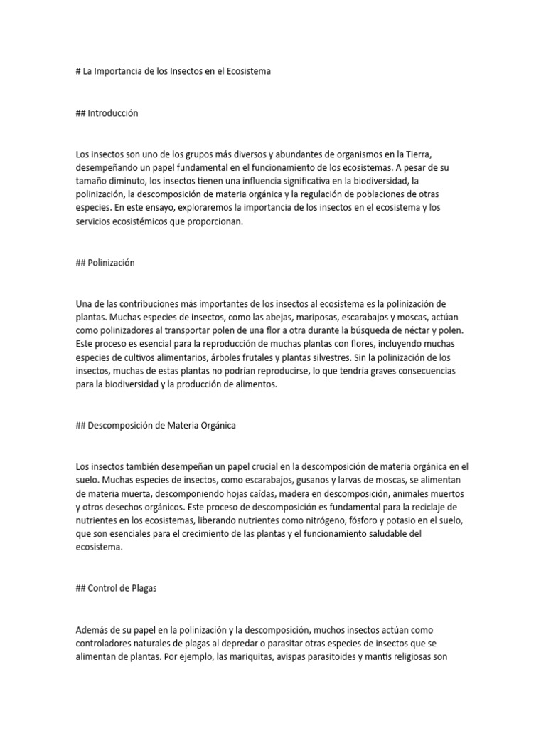 La Importancia de Los Insectos en El Ecosistema | PDF | Insectos