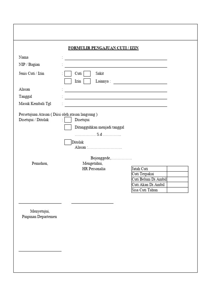 Formulir Cuti Karyawan PDF | PDF