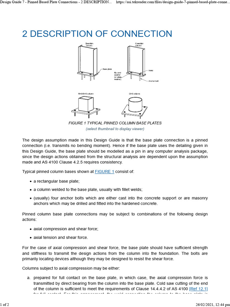 Pinned Base Plate Connection Guide | PDF | Column | Civil Engineering