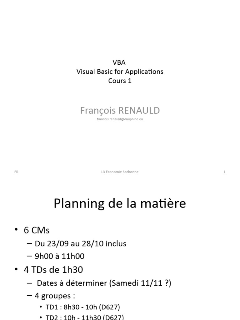 Introduction à VBA pour Excel | PDF | Visual Basic for Applications ...