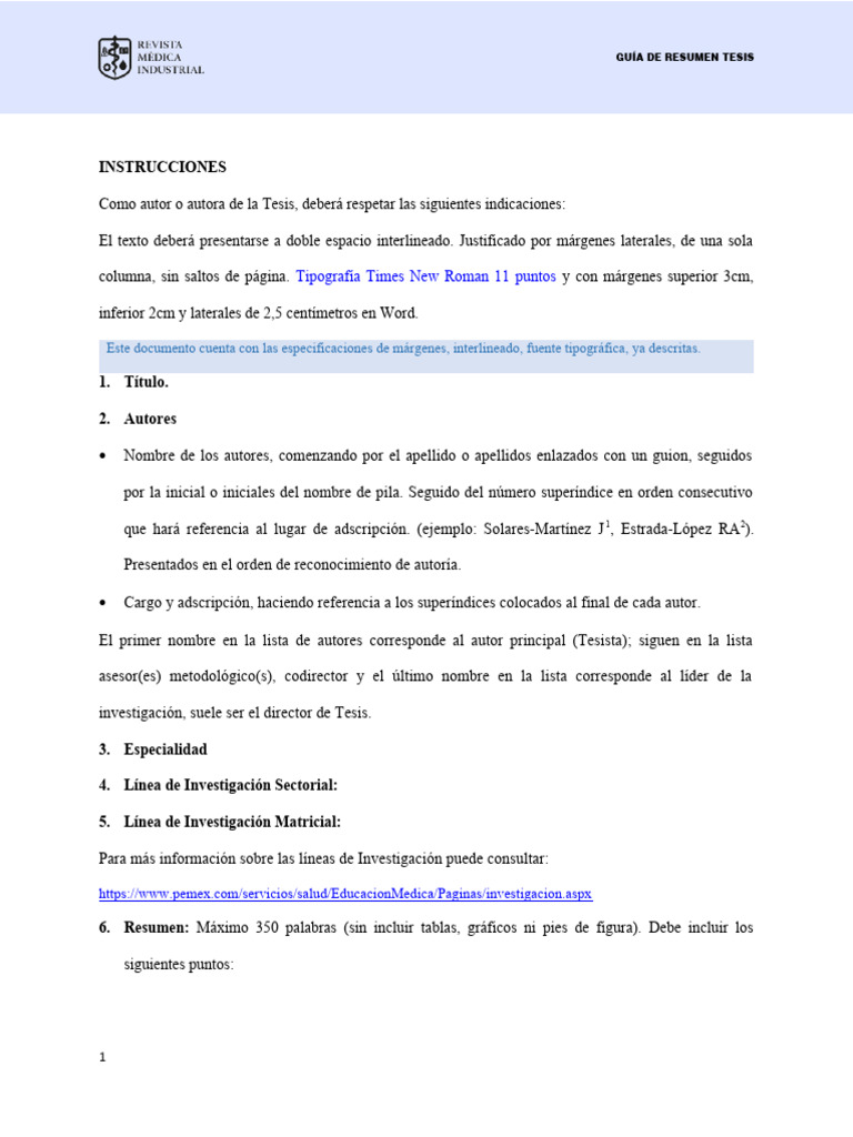 Guía para Resumen de Tesis Académica | PDF | Tipografía