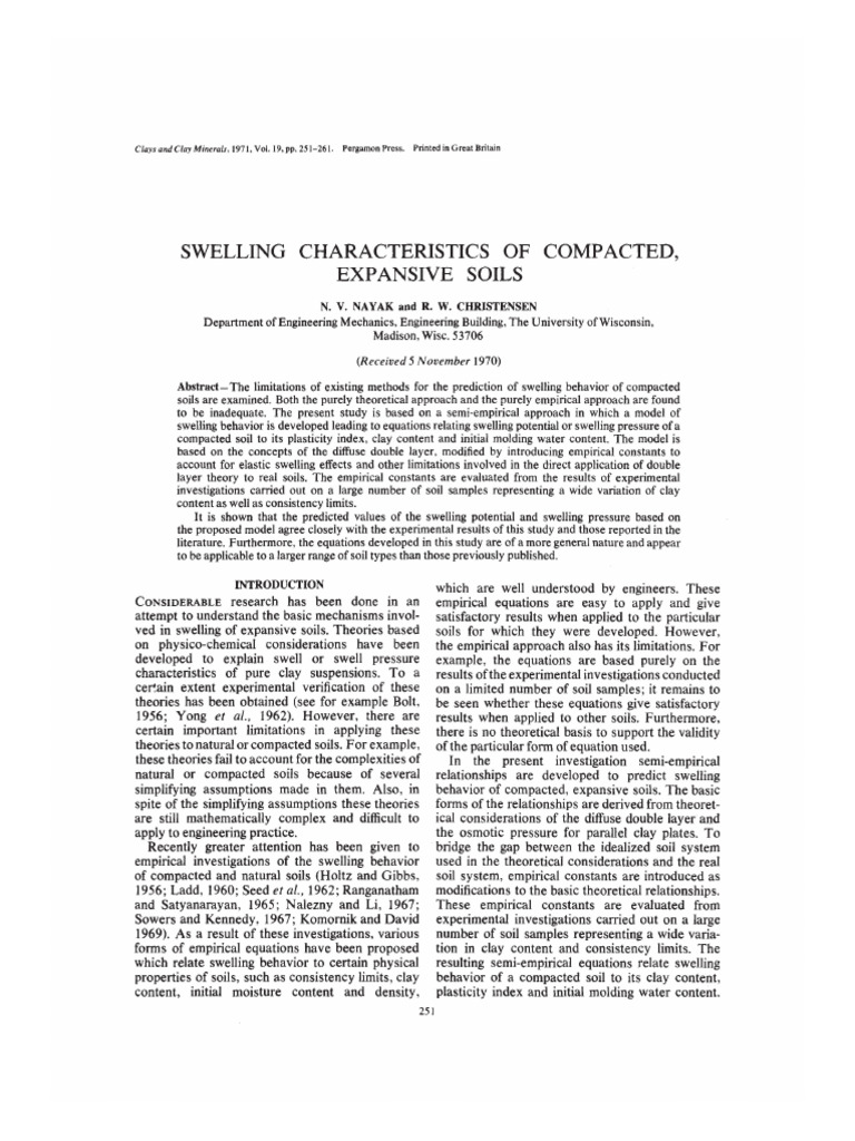 Swelling Characteristics of Compacted Expansive Clays-71 | PDF