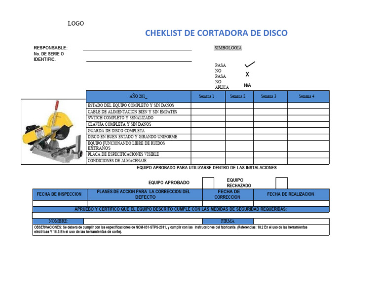 Checklist de Seguridad para Cortadora de Disco | PDF | Ingenieria