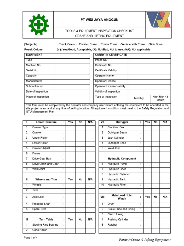 Form - 2 Crane and Lifting Equipment REV | PDF | Crane (Machine ...