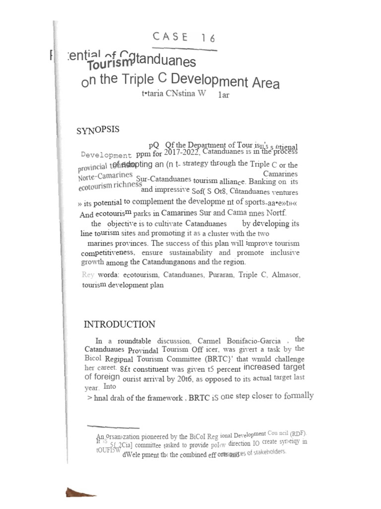 Tourism Potential of Catanduanes On The Triple C Development Area PDF