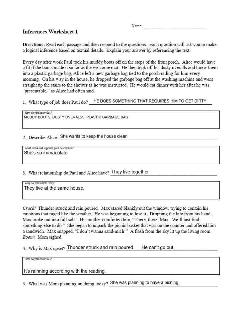 Inferences Worksheet for 4th Graders | PDF