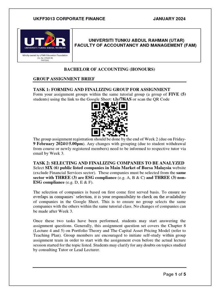 UTAR Group Assignment: Corporate Finance | PDF | Beta (Finance ...