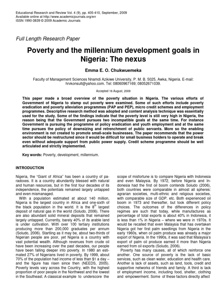 Proverty and The Millenium Development Goals in Nigeria | PDF | Poverty ...