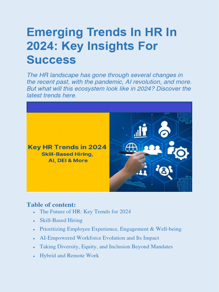 Emerging Trends In Hr In 2024 Pdf Employee Retention Employment
