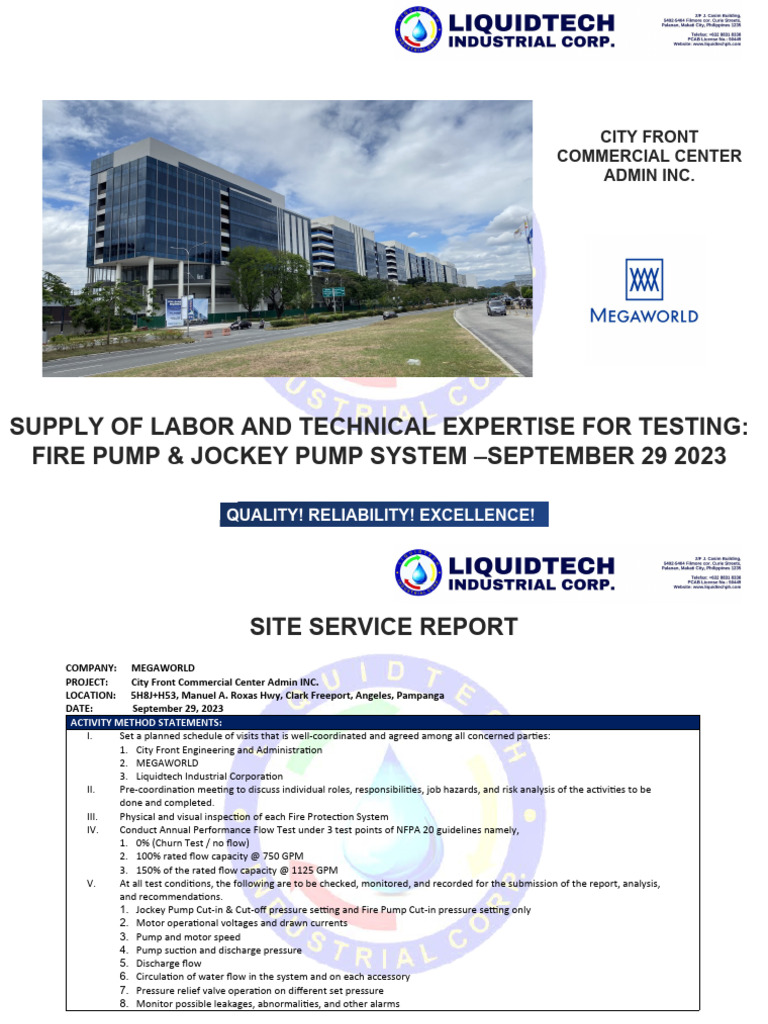 Fire Pump & Jockey Pump Test Report | PDF | Pump | Electric Motor