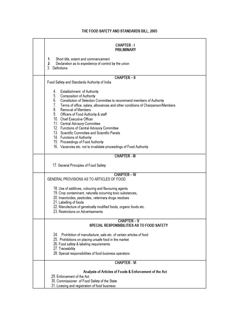 Food Safety and Standards Bill 2005 | PDF