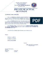 Certificate of Actual Occupant