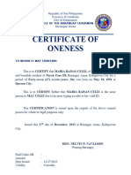 Certificate of Oneness