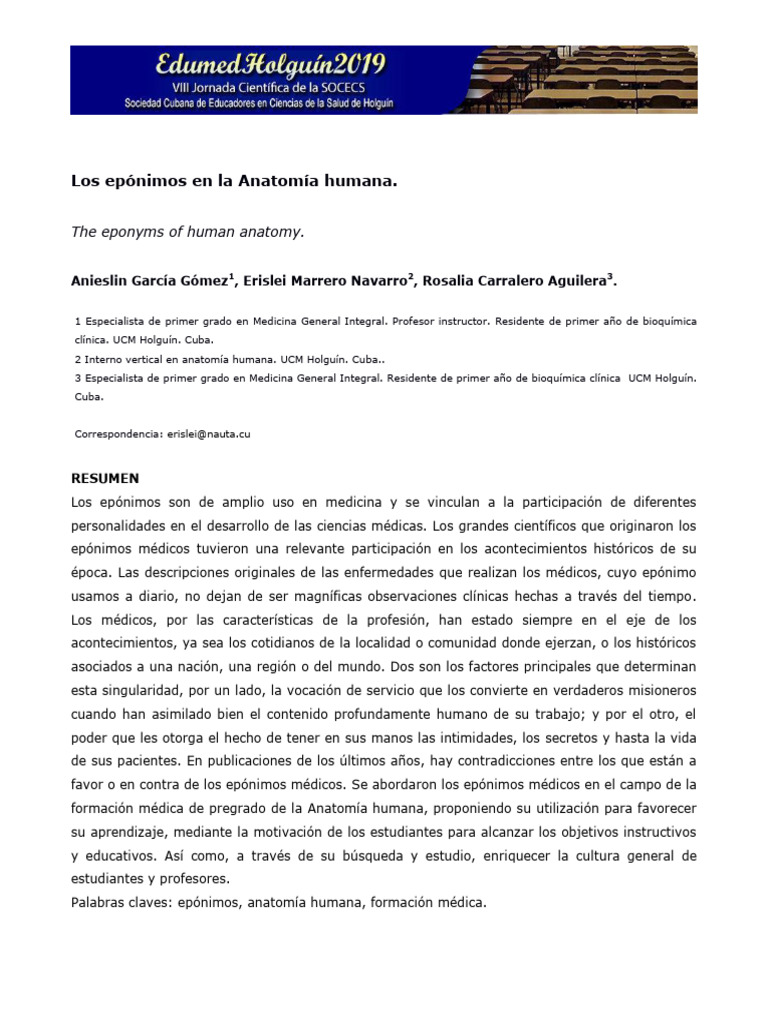 Epónimos en Anatomía Humana: Importancia y Uso | PDF | Enseñando ...