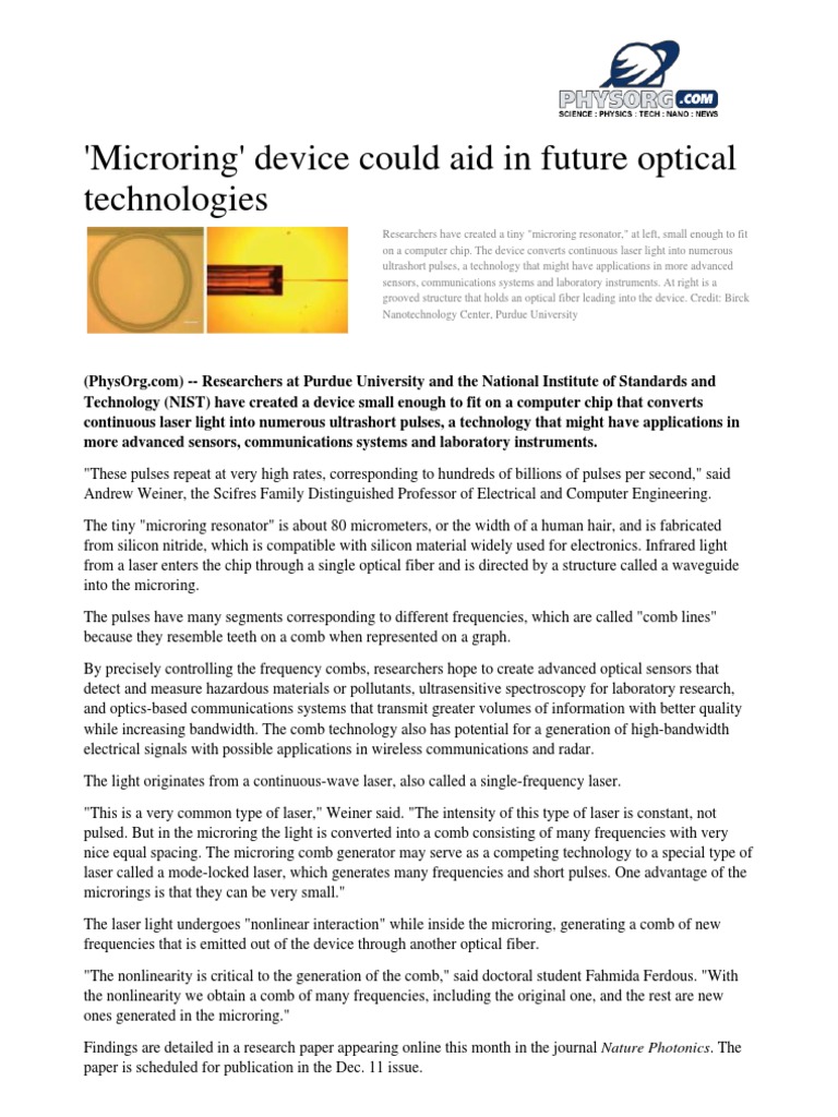 2011 10 Microring Device Aid Future Optical | PDF | Nonlinear Optics ...