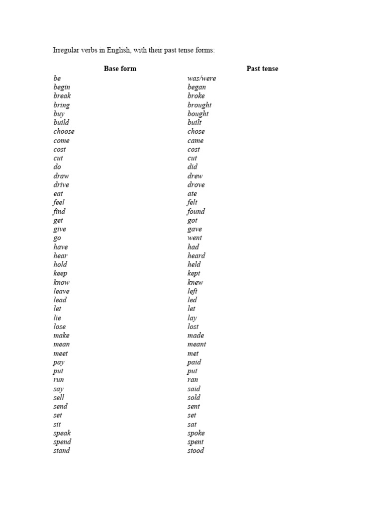 Irregular Verbs in English | PDF | Grammatical Tense | Linguistics
