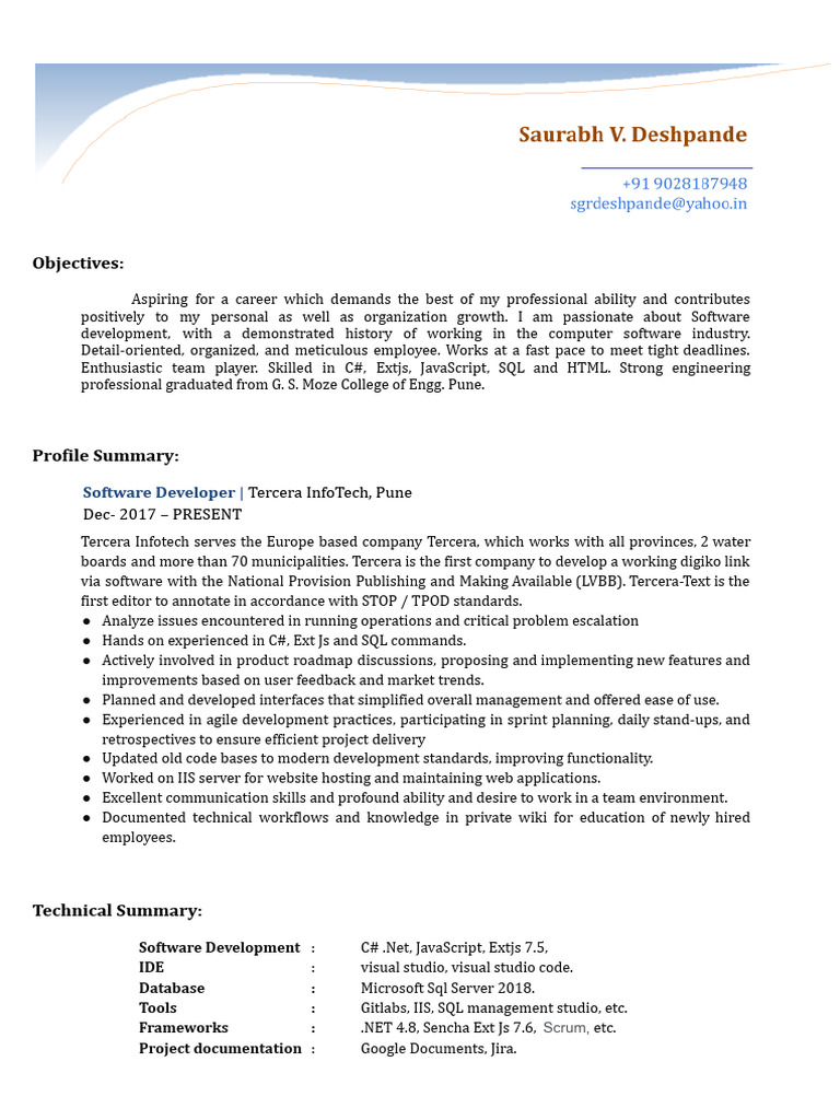 Software Developer Profile: Saurabh Deshpande | PDF | Ext Js | Web Service