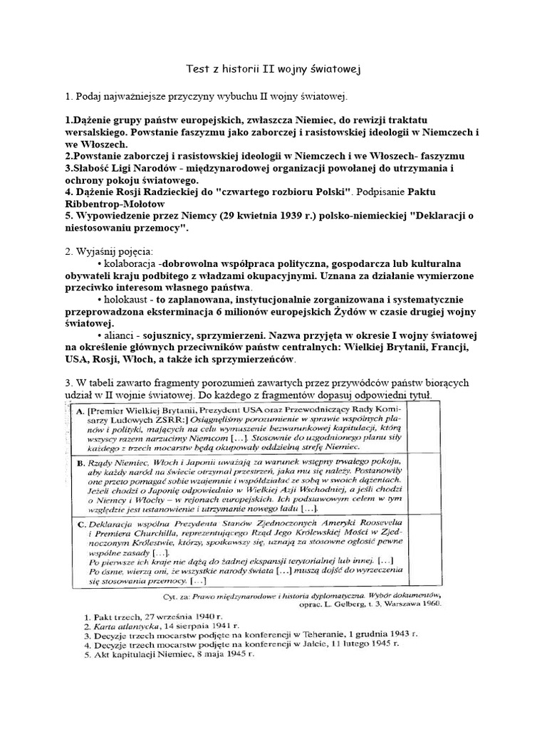 Historia Test II Wojna - Z ODP | PDF