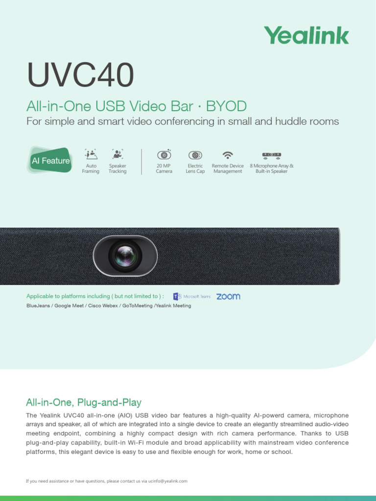 yealink uvc40 Datasheet | PDF | Usb | Microphone