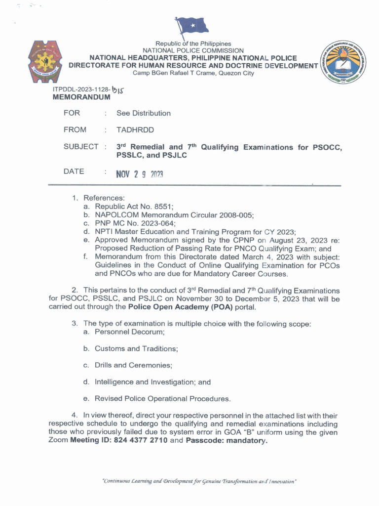 3rd Remedial and 7th Qualifying Examinations For Psocc, PSSLC, and ...