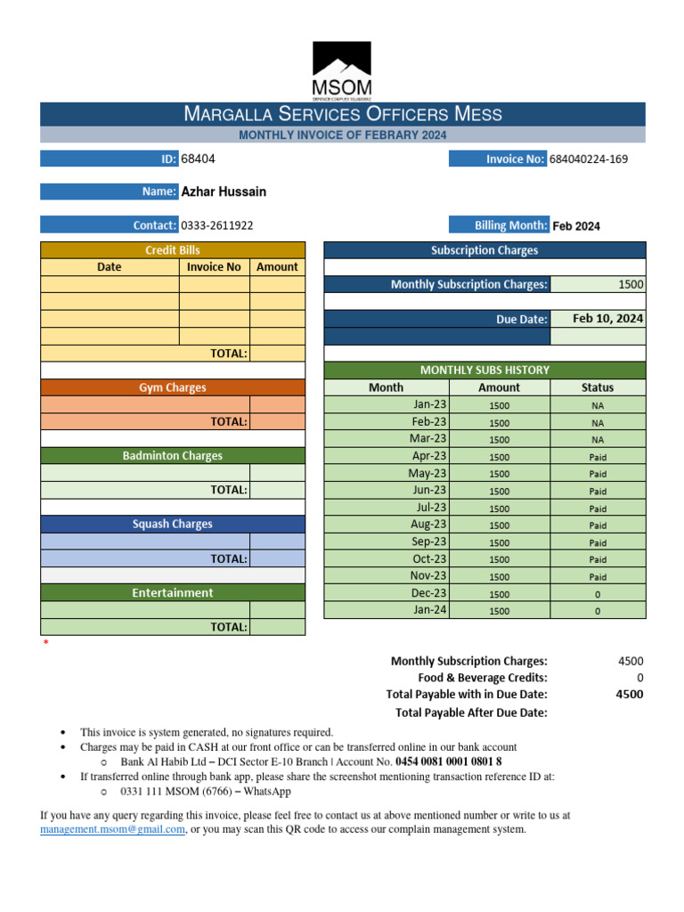 Margalla Services Officers Mess-169 | PDF | Invoice | Accounts Payable