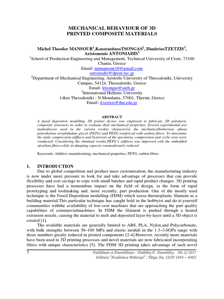 Mechanical Behaviour of 3D Printed Composite Materials | PDF ...