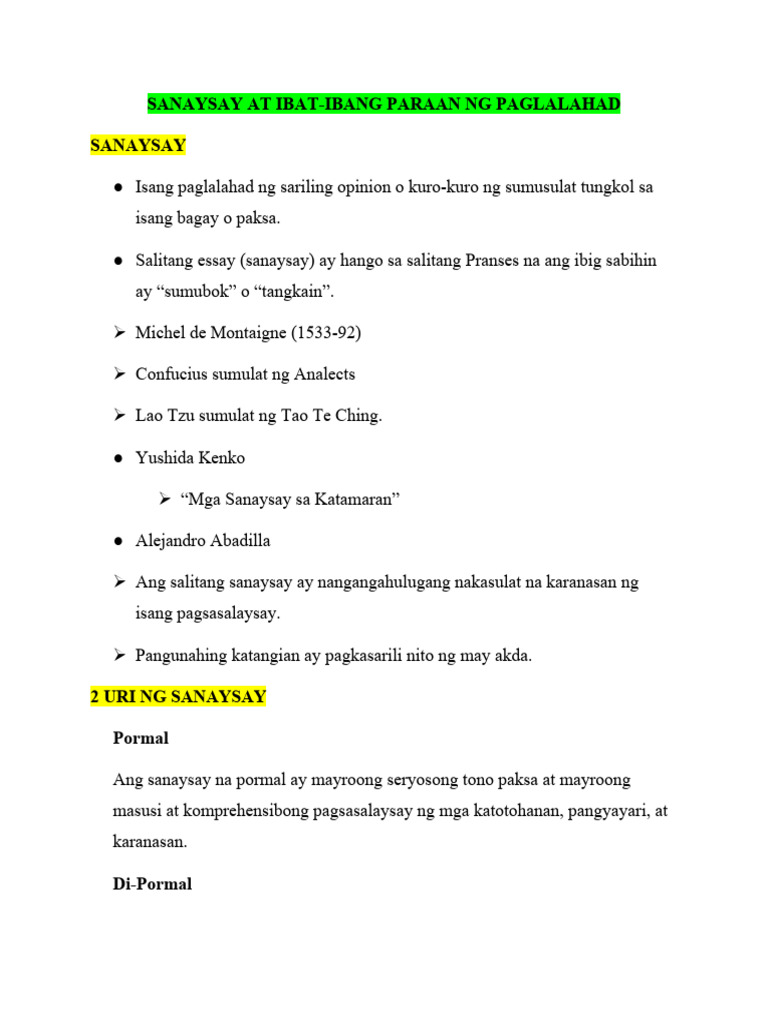 SANAYSAY | PDF