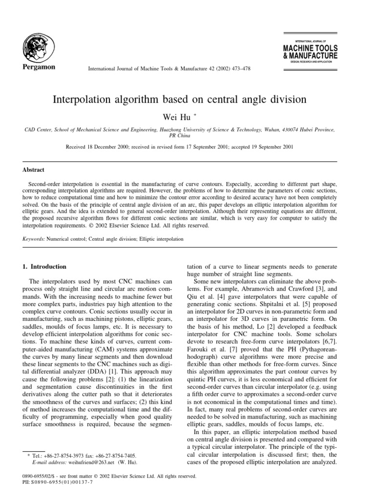 Interpolation algorithm based on central angle division pdf ellipse