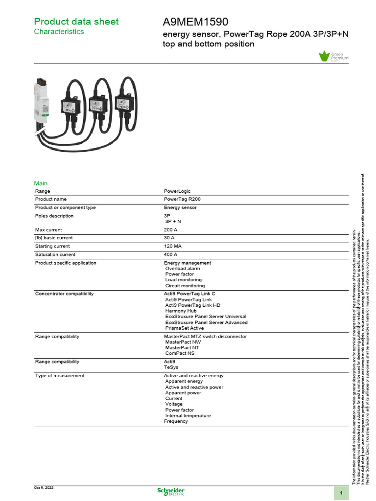 A9MEM1590: Product Data Sheet | PDF | Alternating Current | Ac Power